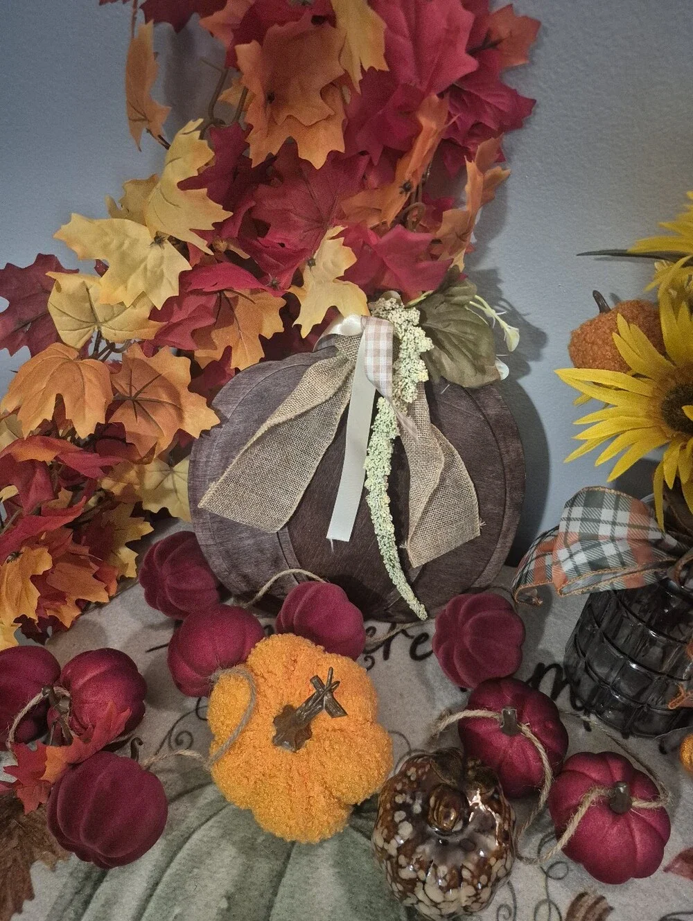 Autumn Sunflower & Pumpkin Decorative Arrangement - Fall Home Accent